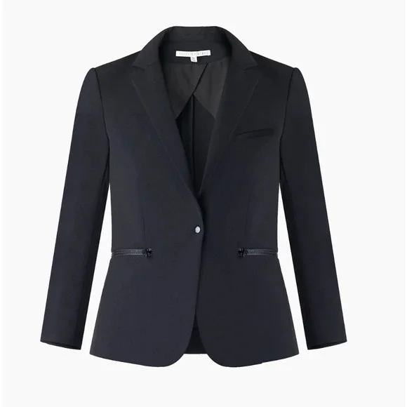 NWT Veronica Beard 0 Core Schoolboy $645 Scuba Blazer Dickey Jacket Fitted Black - Picture 16 of 16